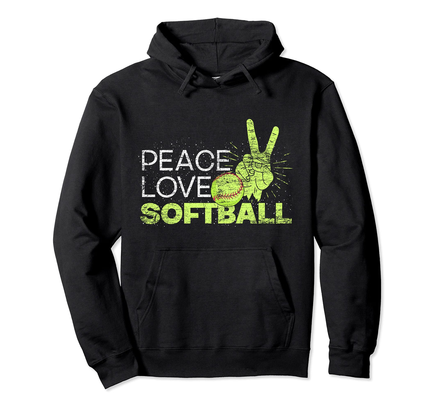 Peace Love Softball Player Softball Hoodie - Fun Novelty Design for Adults - T-Shirt, Sweatshirt, Hoodie