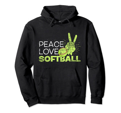 Peace Love Softball Player Softball Hoodie - Fun Novelty Design for Adults - T-Shirt, Sweatshirt, Hoodie