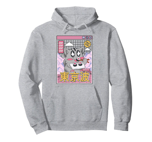 Happy Cat Eating Sushi Vaporwave Hoodie - Streetwear Style for Adults - T-Shirt, Sweatshirt, Hoodie