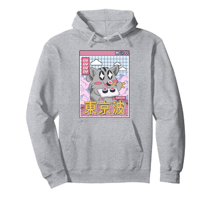 Happy Cat Eating Sushi Vaporwave Hoodie - Minimalist Print Unisex - T-Shirt, Sweatshirt, Hoodie