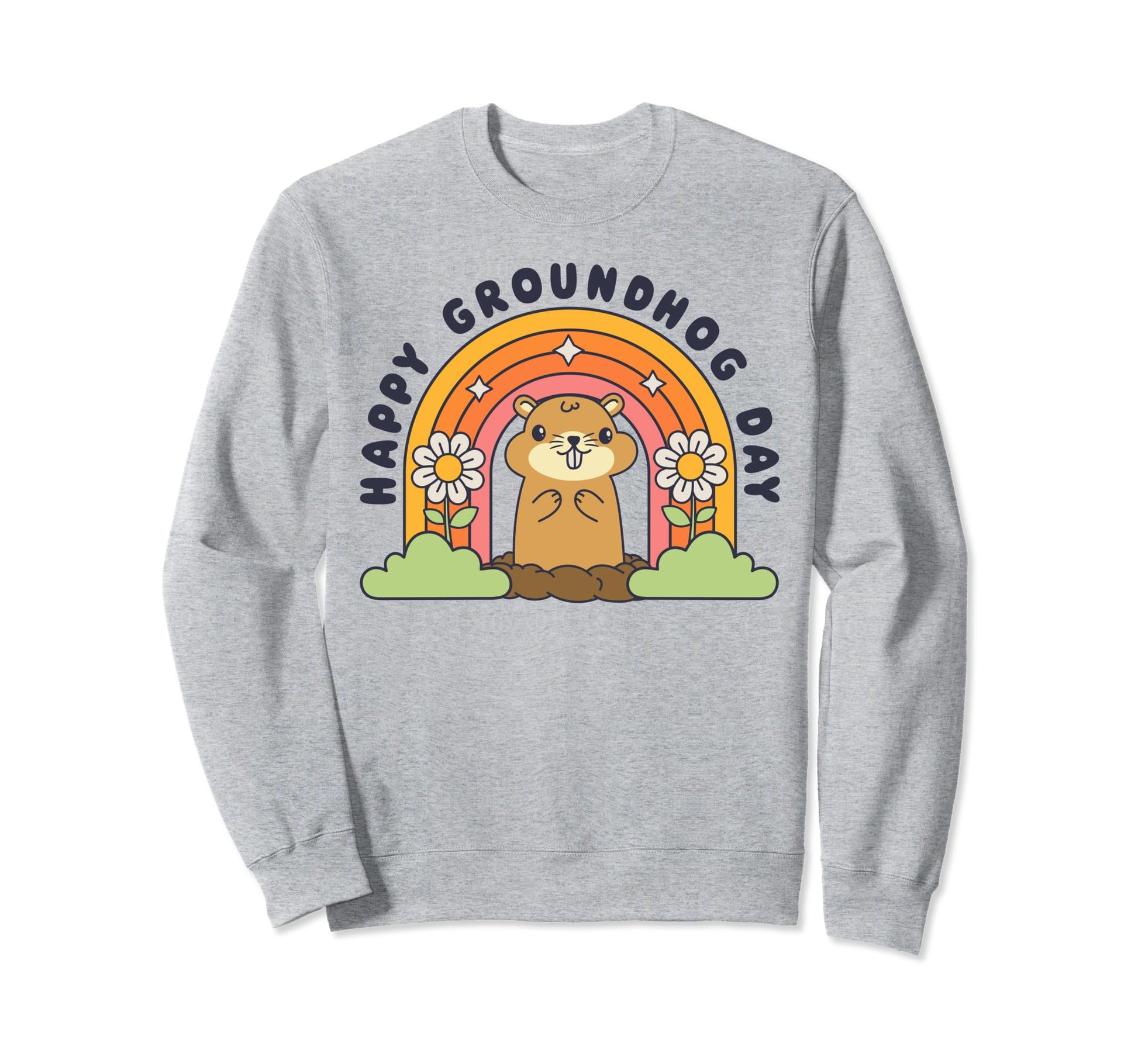 Happy Groundhog Day Funny Rainbow Sweatshirt - Custom Art Print for Adults - T-Shirt, Sweatshirt, Hoodie