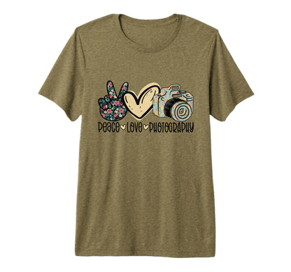 Peace Love Photography Funny Hippie T-Shirt - Graphic Print for Adults - T-Shirt, Sweatshirt, Hoodie