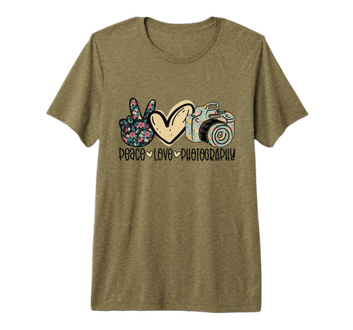 Peace Love Photography Funny Hippie T-Shirt - Graphic Print for Adults - T-Shirt, Sweatshirt, Hoodie
