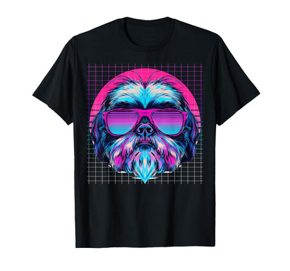 Shih Tzu Sunglasses Dog Vaporwave T-Shirt - Aesthetic Graphic Men Women - T-Shirt, Sweatshirt, Hoodie