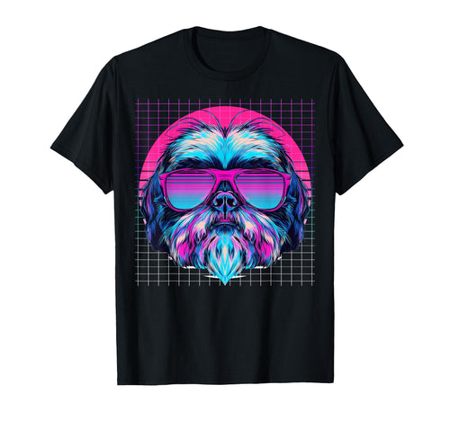 Shih Tzu Sunglasses Dog Vaporwave T-Shirt - Aesthetic Graphic Men Women - T-Shirt, Sweatshirt, Hoodie