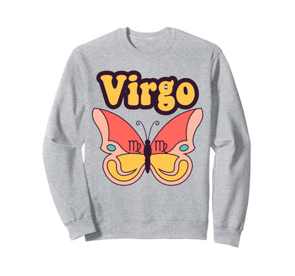 Virgo Zodiac Butterfly Boho Sweatshirt - Fun Novelty Design for Adults - T-Shirt, Sweatshirt, Hoodie