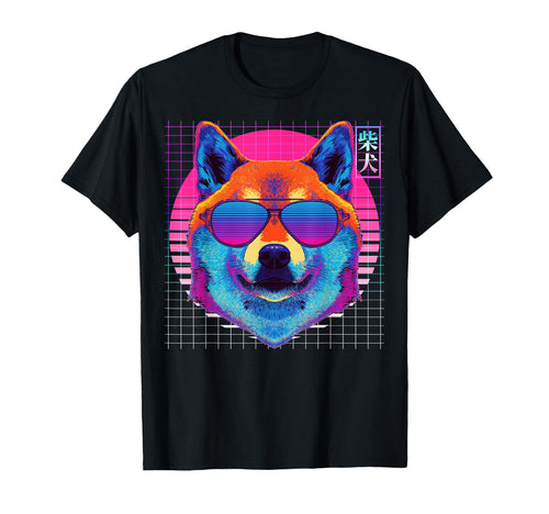 Shiba Inu Sunglasses Dog Vaporwave T-Shirt - Custom Art Print Men Women - T-Shirt, Sweatshirt, Hoodie
