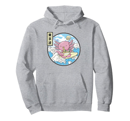 Axolotl Eating Ramen Japan Waves Anime Hoodie - Trendy Graphic for Adults - T-Shirt, Sweatshirt, Hoodie