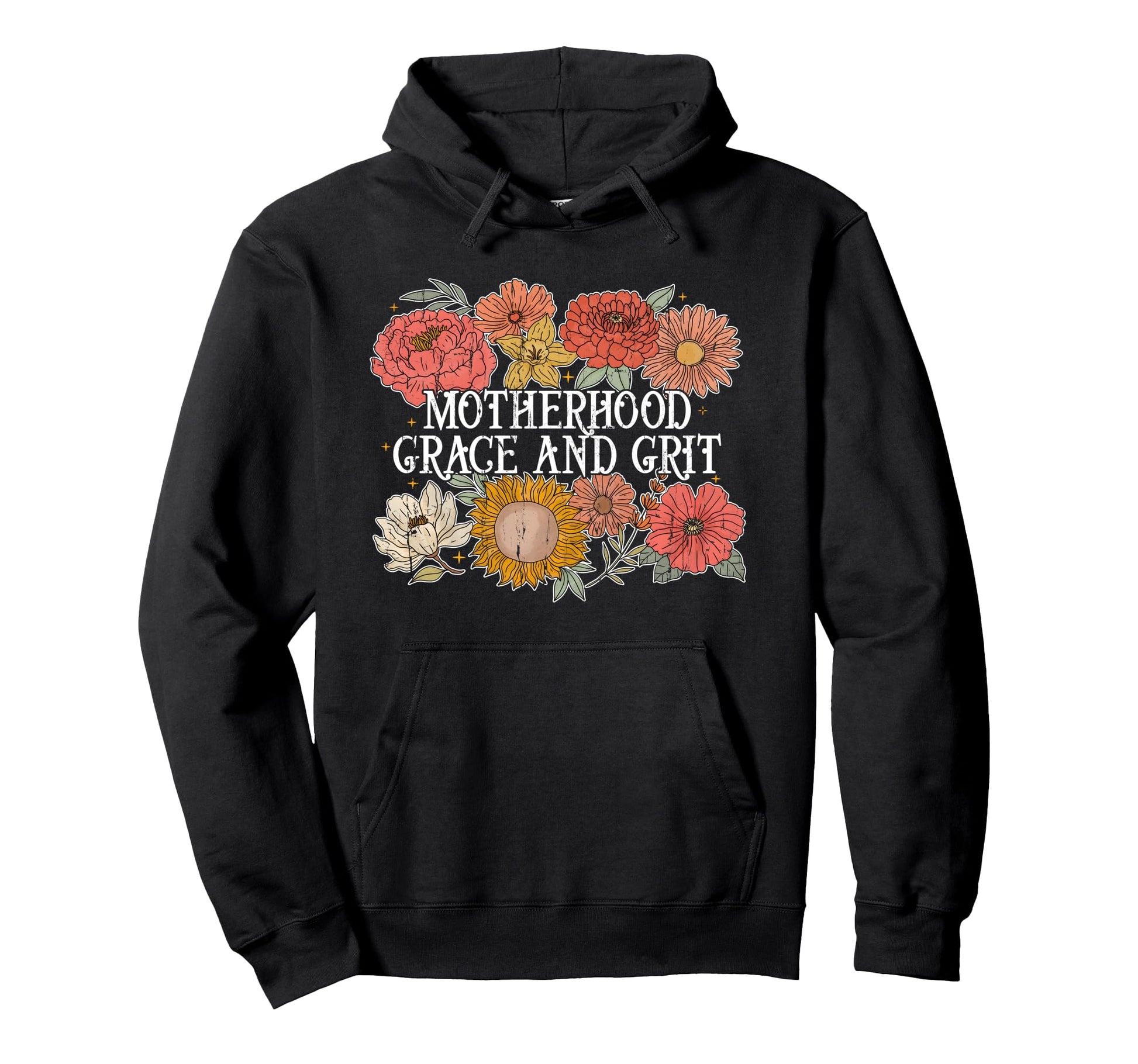 Motherhood Grace And Grit Boho Floral Hoodie - Unique Graphic for Adults - T-Shirt, Sweatshirt, Hoodie
