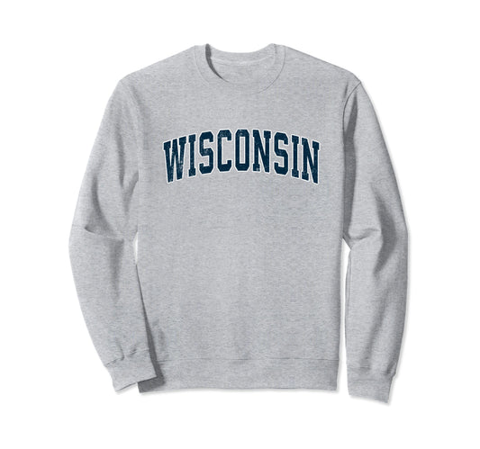 Wisconsin Varsity Sports Navy Text Sweatshirt - Aesthetic Graphic Unisex - T-Shirt, Sweatshirt, Hoodie