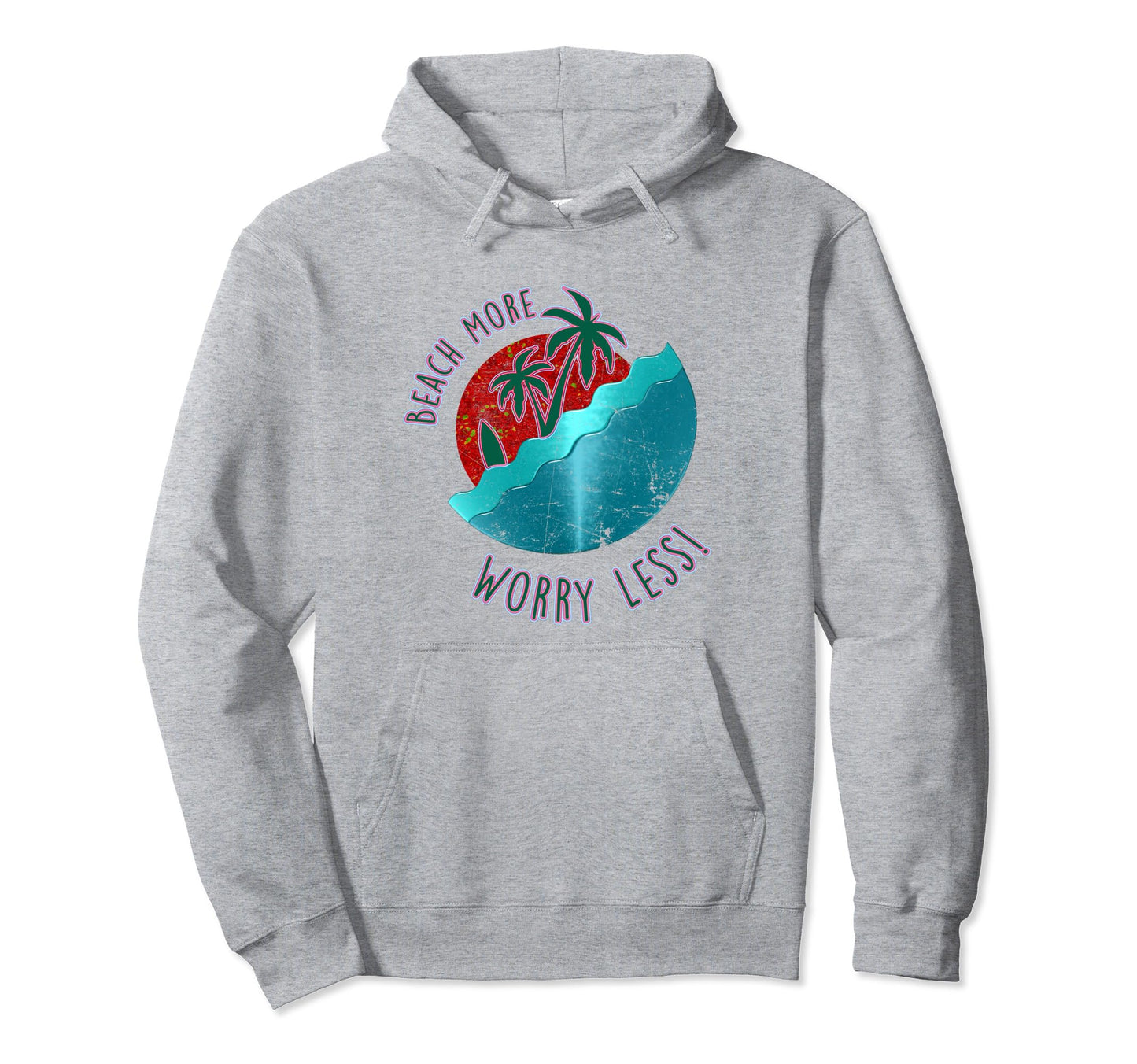 Beach More Worry Less Palm Summer Hoodie - Fun Novelty Design for Adults - T-Shirt, Sweatshirt, Hoodie