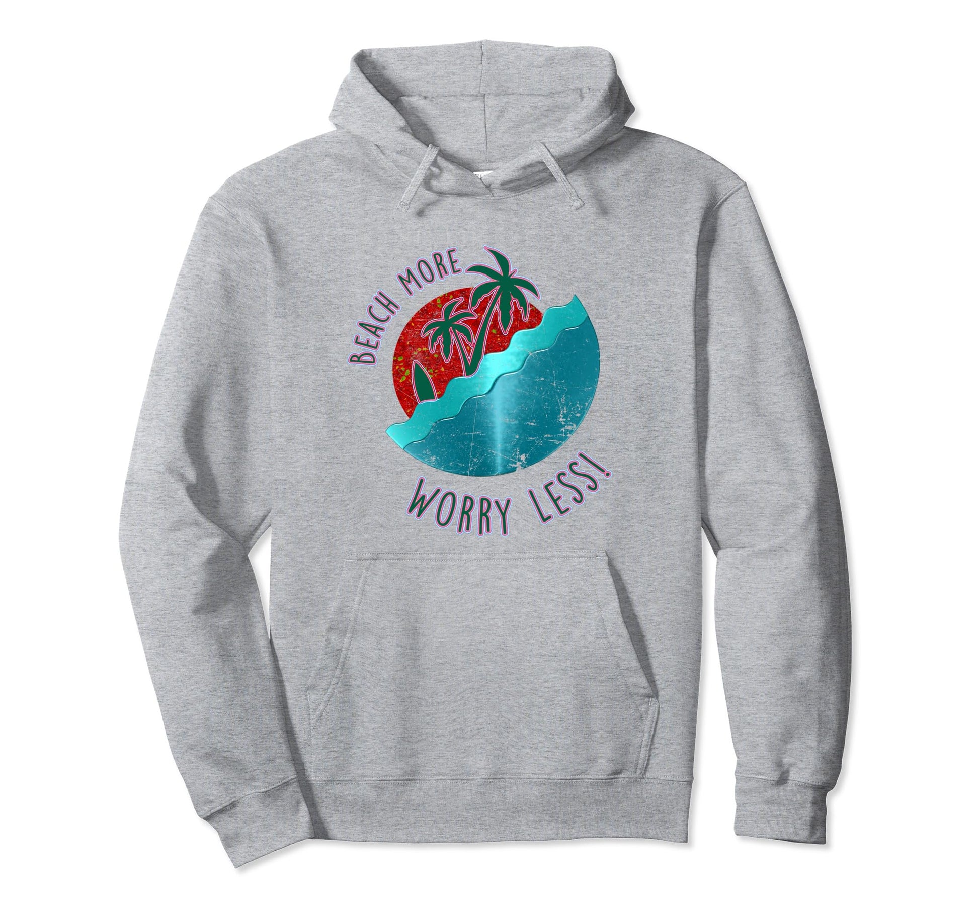 Beach More Worry Less Palm Summer Hoodie - Fun Novelty Design for Adults - T-Shirt, Sweatshirt, Hoodie