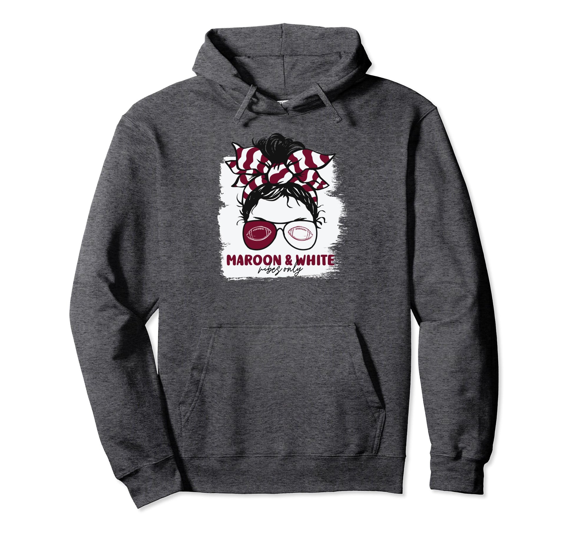Maroon And White Vibes Only Football Mom Hoodie - Streetwear Style Unisex - T-Shirt, Sweatshirt, Hoodie