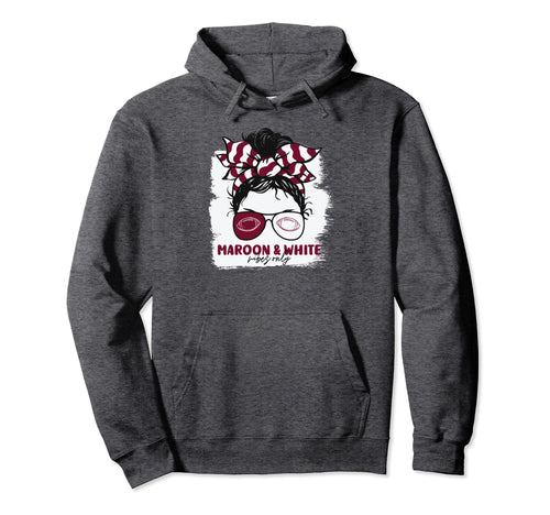 Maroon And White Vibes Only Football Mom Hoodie - Streetwear Style Unisex - T-Shirt, Sweatshirt, Hoodie
