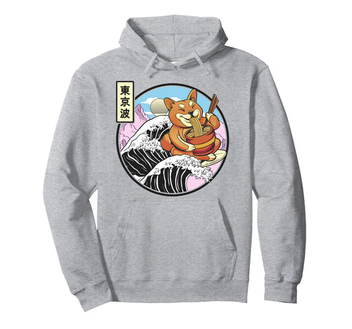 Surfing Shiba Inu Eating Ramen Hoodie - Minimalist Print Men Women - T-Shirt, Sweatshirt, Hoodie