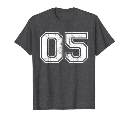 Number 05 Varsity Distressed Sports T-Shirt - Fun Novelty Design Men Women - T-Shirt, Sweatshirt, Hoodie