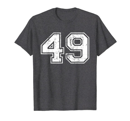 Number 49 Varsity Distressed Sports Team T-Shirt - Novelty Apparel Unisex - T-Shirt, Sweatshirt, Hoodie