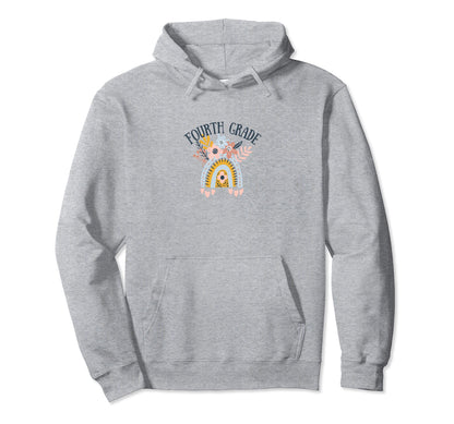 Fourth Grade Teacher Boho Rainbow Floral Hoodie - Custom Art Print Unisex - T-Shirt, Sweatshirt, Hoodie