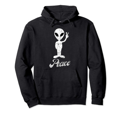 Alien Peace Sign Hippie Boho Ufo Trippy Hoodie - Graphic Print Unisex - T-Shirt, Sweatshirt, Hoodie