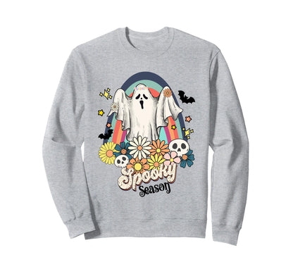 Rainbow Floral Ghost Spooky Sweatshirt - Casual Everyday Wear Men Women - T-Shirt, Sweatshirt, Hoodie