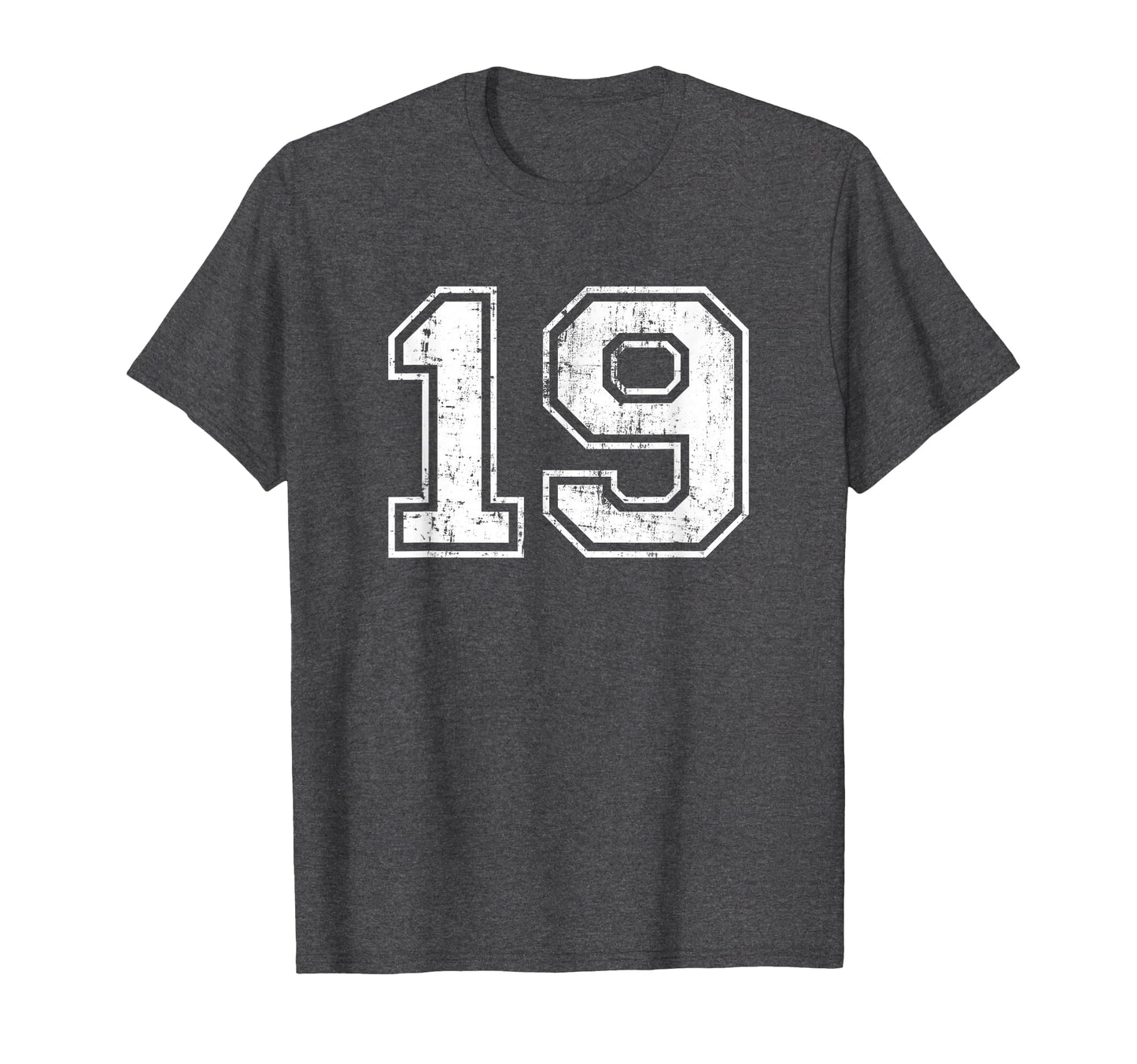 Number 19 Varsity Distressed Sports T-Shirt - Fun Novelty Design Men Women - T-Shirt, Sweatshirt, Hoodie