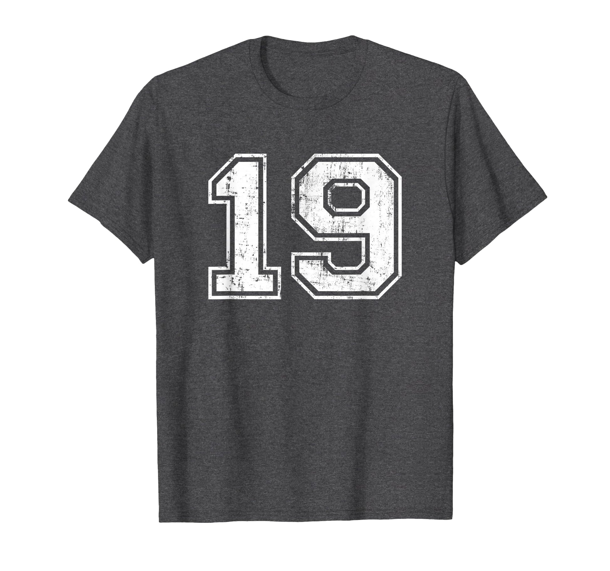 Number 19 Varsity Distressed Sports T-Shirt - Fun Novelty Design Men Women - T-Shirt, Sweatshirt, Hoodie