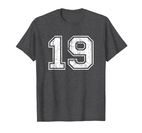 Number 19 Varsity Distressed Sports T-Shirt - Fun Novelty Design Men Women - T-Shirt, Sweatshirt, Hoodie