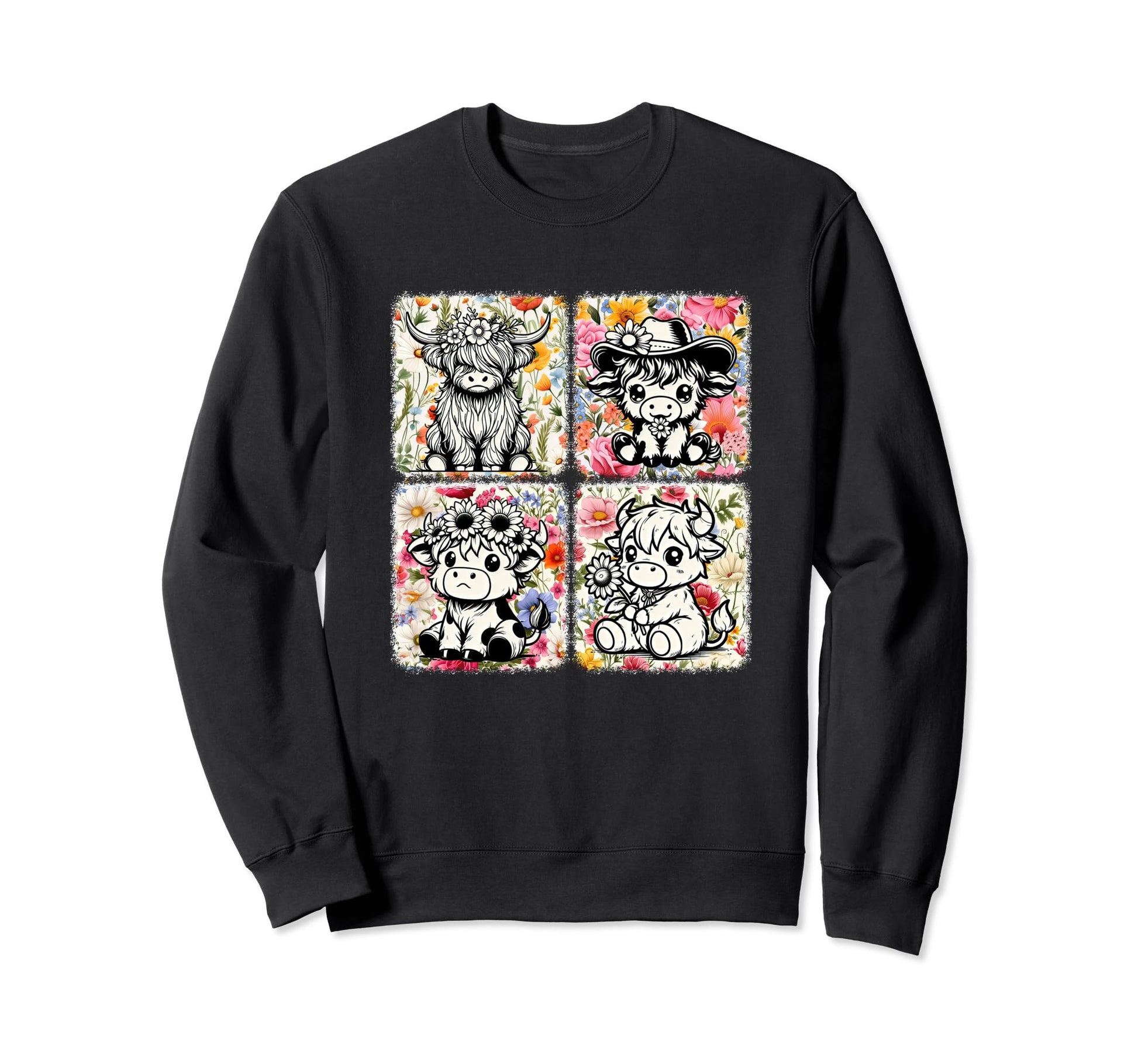 Boho Cow Farm Flower Farmer Floral Sweatshirt - Aesthetic Graphic Men Women - T-Shirt, Sweatshirt, Hoodie