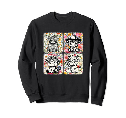 Boho Cow Farm Flower Farmer Floral Sweatshirt - Aesthetic Graphic Men Women - T-Shirt, Sweatshirt, Hoodie