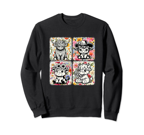 Boho Cow Farm Flower Farmer Floral Sweatshirt - Aesthetic Graphic Men Women - T-Shirt, Sweatshirt, Hoodie