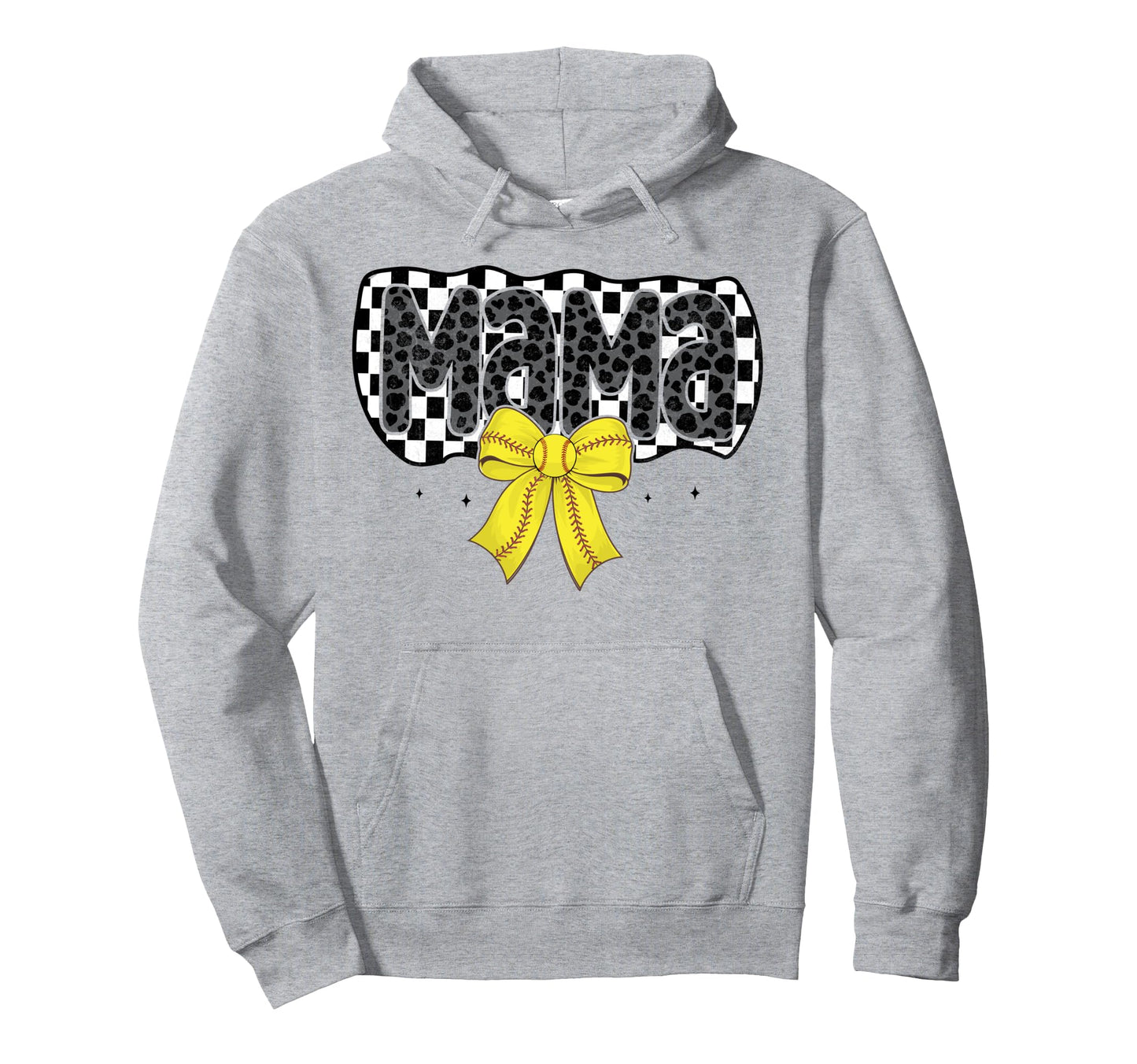 Softball Checkered Mama Coquette Bow Hoodie - Fun Novelty Design Men Women - T-Shirt, Sweatshirt, Hoodie