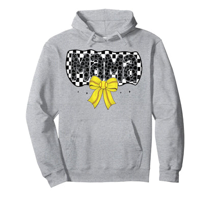 Softball Checkered Mama Coquette Bow Hoodie - Fun Novelty Design Men Women - T-Shirt, Sweatshirt, Hoodie