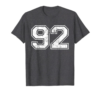 Number 92 Varsity Distressed Sports Team T-Shirt - Unique Graphic Unisex - T-Shirt, Sweatshirt, Hoodie