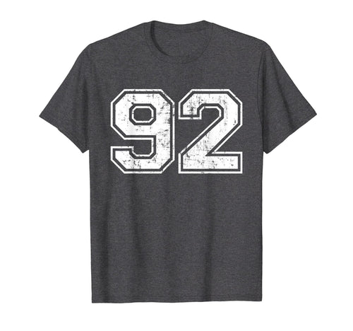 Number 92 Varsity Distressed Sports Team T-Shirt - Unique Graphic Unisex - T-Shirt, Sweatshirt, Hoodie