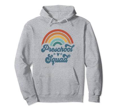 Preschool Squad Groovy Rainbow Hoodie - Novelty Apparel for Adults - T-Shirt, Sweatshirt, Hoodie