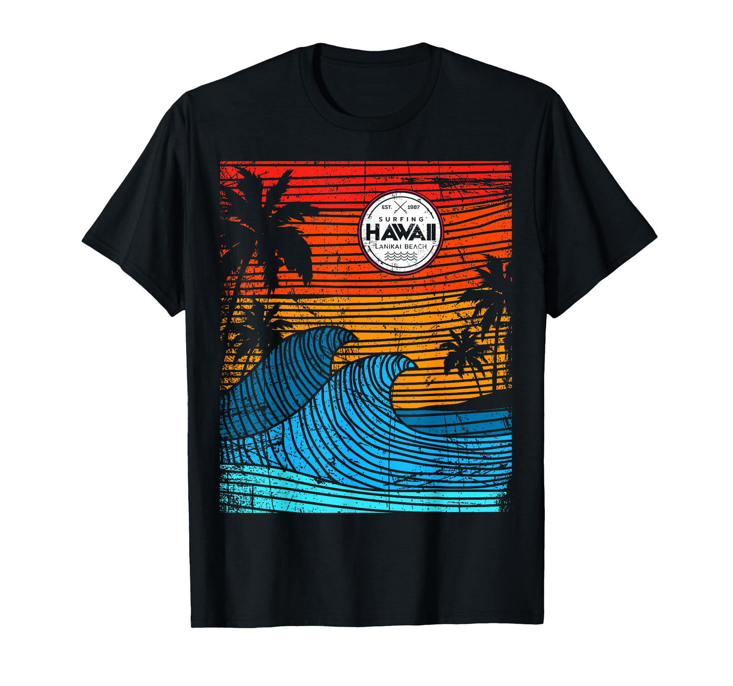 80 90S Surf Hawaii Hawaiian Waves Art T-Shirt - Trendy Graphic for Adults - T-Shirt, Sweatshirt, Hoodie