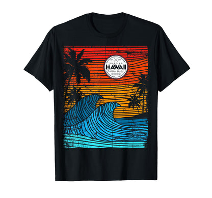 80 90S Surf Hawaii Hawaiian Waves Art T-Shirt - Trendy Graphic for Adults - T-Shirt, Sweatshirt, Hoodie