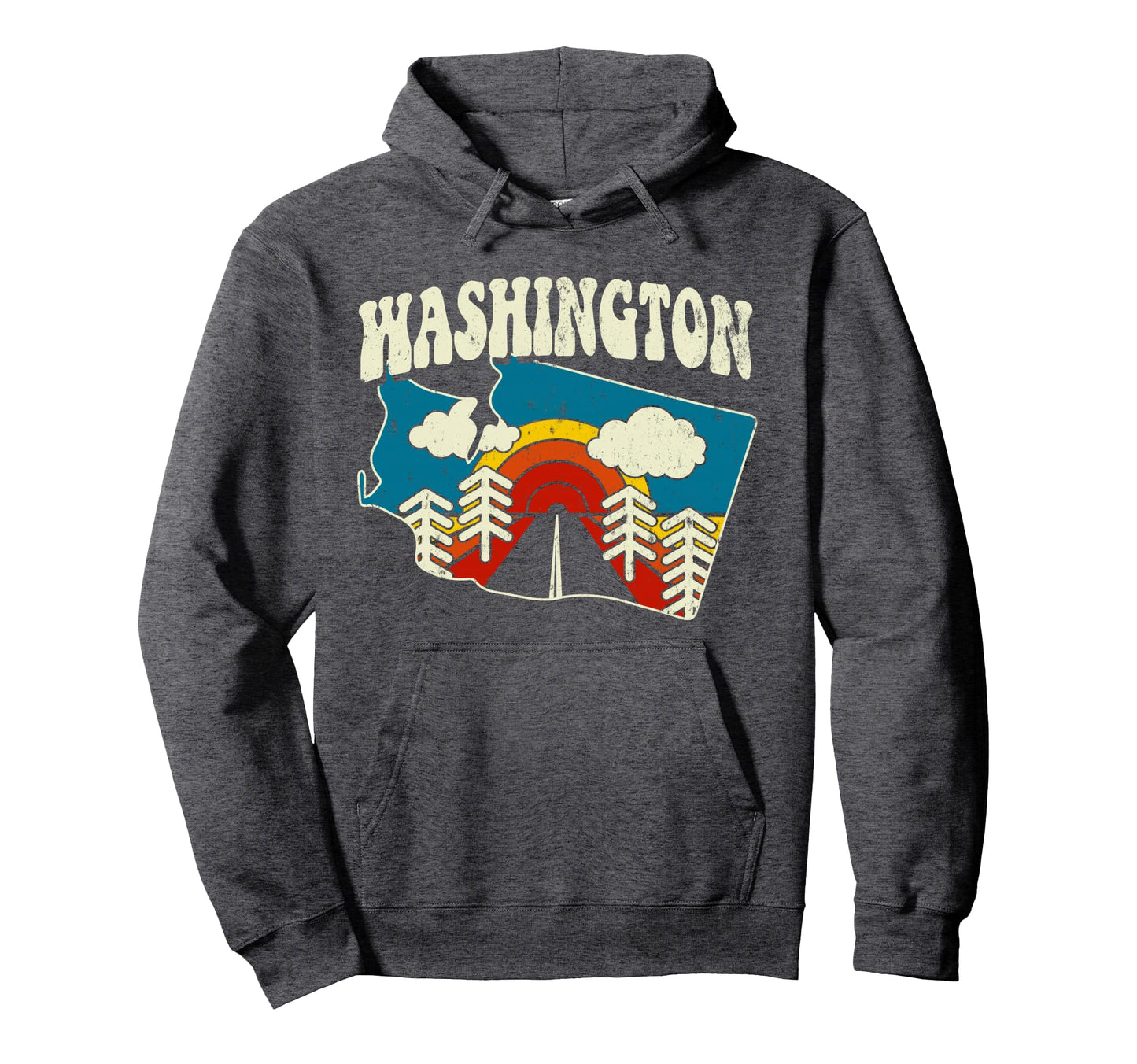 Washington State Rainbow Hippie 70S Map Hoodie - Streetwear Style Men Women - T-Shirt, Sweatshirt, Hoodie