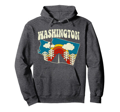 Washington State Rainbow Hippie 70S Map Hoodie - Streetwear Style Men Women - T-Shirt, Sweatshirt, Hoodie