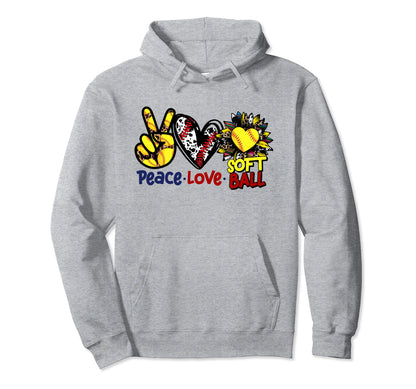 Peace Love Softball Sunflower Hoodie - Fun Novelty Design Men Women - T-Shirt, Sweatshirt, Hoodie