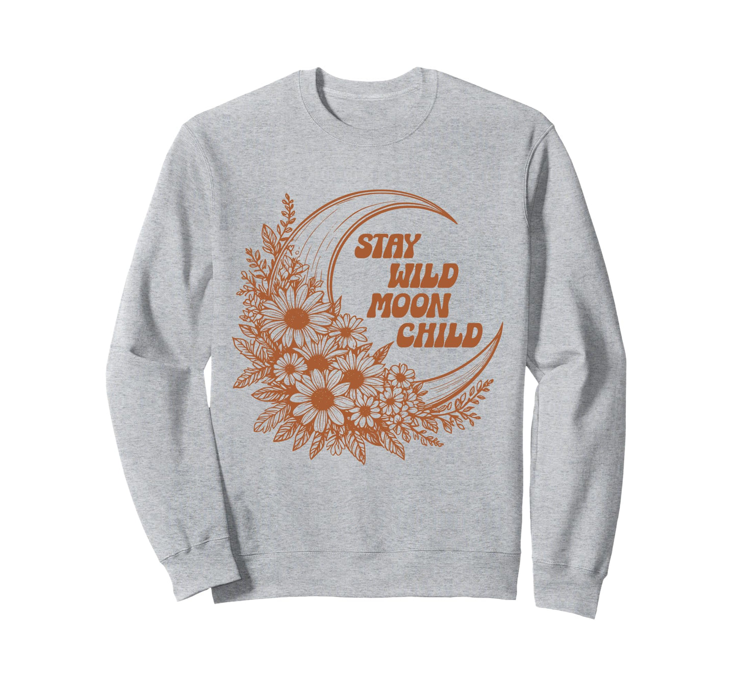 Boho Moon Floral Wildflower Line Sweatshirt - Aesthetic Graphic Men Women - T-Shirt, Sweatshirt, Hoodie
