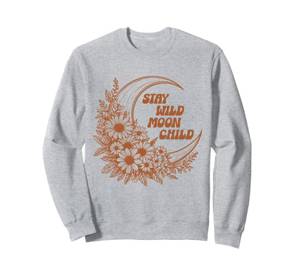 Boho Moon Floral Wildflower Line Sweatshirt - Aesthetic Graphic Men Women - T-Shirt, Sweatshirt, Hoodie