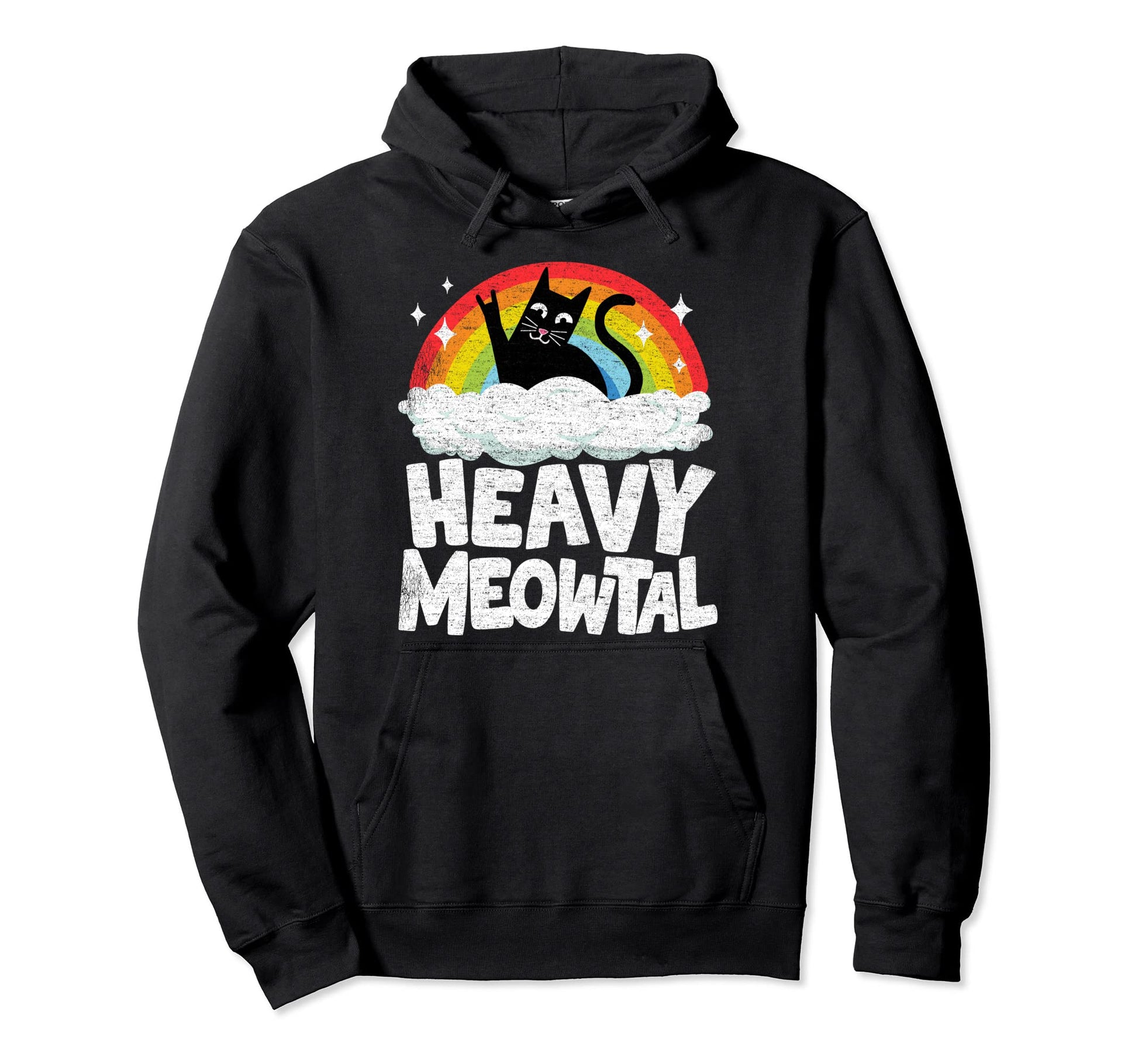 Funny Heavy Metal Art Cat Rainbow Hoodie - Aesthetic Graphic Men Women - T-Shirt, Sweatshirt, Hoodie