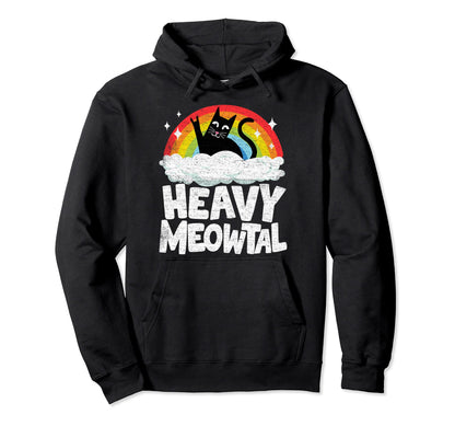 Funny Heavy Metal Art Cat Rainbow Hoodie - Aesthetic Graphic Men Women - T-Shirt, Sweatshirt, Hoodie