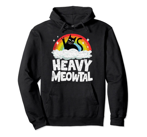 Funny Heavy Metal Art Cat Rainbow Hoodie - Aesthetic Graphic Men Women - T-Shirt, Sweatshirt, Hoodie