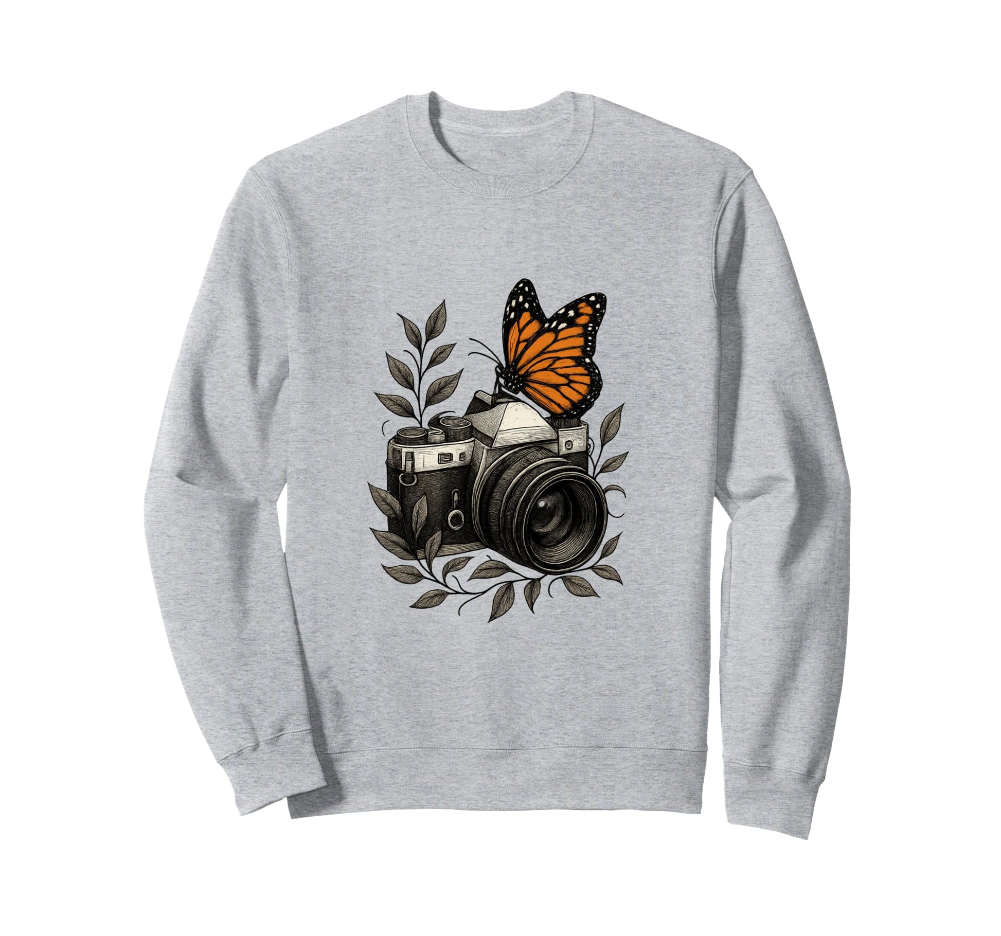 Camera Monarch Butterfly Nature Art Sweatshirt - Novelty Apparel for Adults - T-Shirt, Sweatshirt, Hoodie