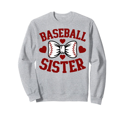 Baseball Sister Heart Bow Sweatshirt - Fun Novelty Design Men Women - T-Shirt, Sweatshirt, Hoodie
