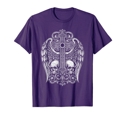 Cross Skull Gothic Grunge Y2K Alt Wings T-Shirt - Trendy Graphic Men Women - T-Shirt, Sweatshirt, Hoodie