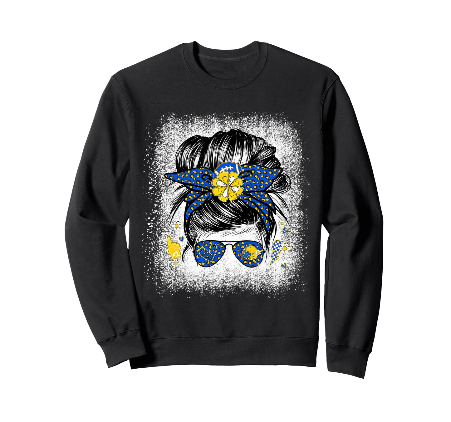 Messy Bun Blue Gold Cheer Sweatshirt - Streetwear Style for Adults - T-Shirt, Sweatshirt, Hoodie