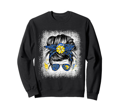 Messy Bun Blue Gold Cheer Sweatshirt - Streetwear Style for Adults - T-Shirt, Sweatshirt, Hoodie